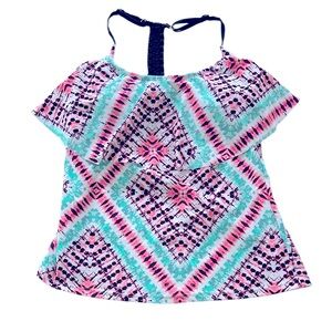 Kohl’s SO Braided Back Flounce Tankini Top Destiny Dye NWT L (11-13) NWT